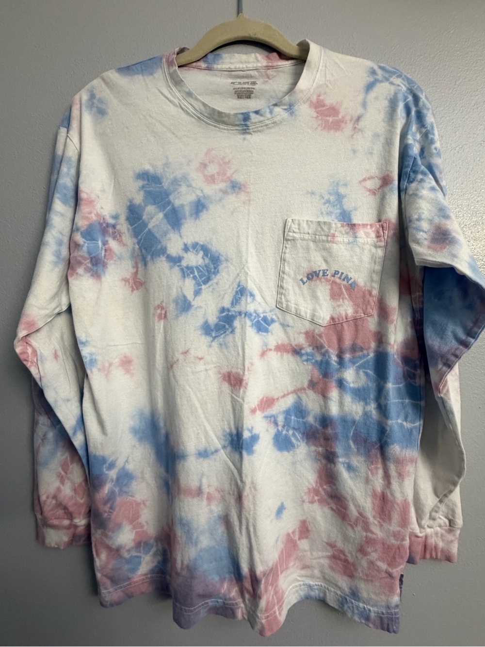 PINK Victoria's Secret Tie-Dye Long Sleeve Pocket Tee - Blue, Pink & White